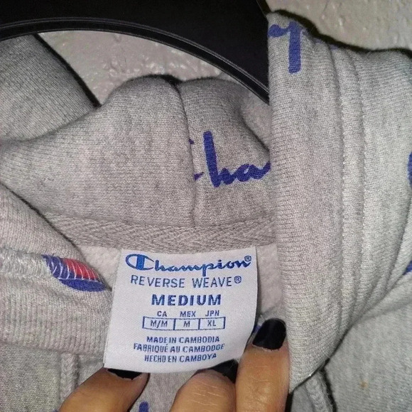 CHAMPION Reverse Weave Hoodie Mens M Sweatshirt All Over Print Sweater Gray - Picture 5 of 9